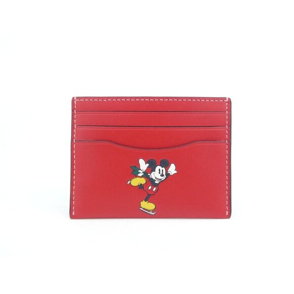 Coach Disney X Coach Winter Motif Mickey Electric Red Slim ID Card CaseNWT CM209